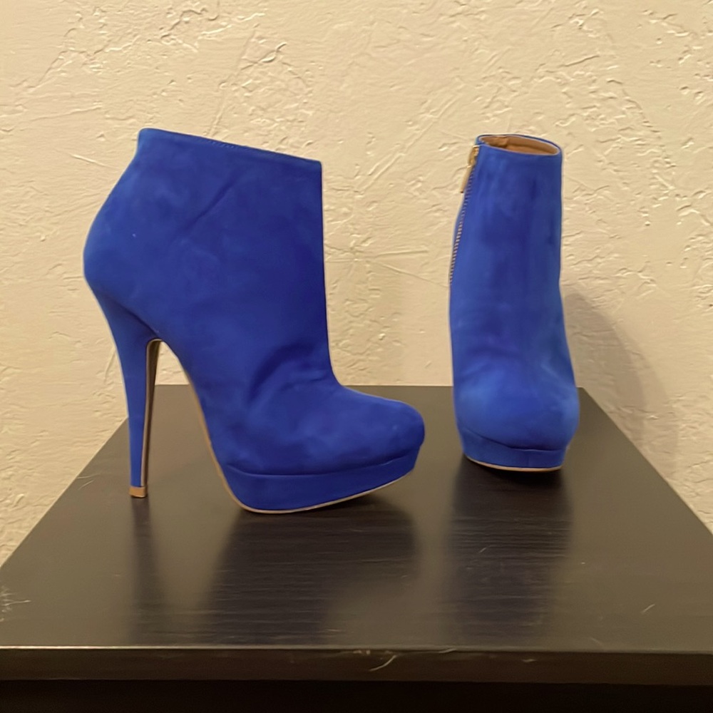 Blue suede booties